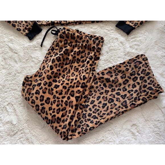 Juicy Couture Pajama Pj Set Leopard Print Sequin Logo Crop Top Pants XL NEW - Picture 3 of 13